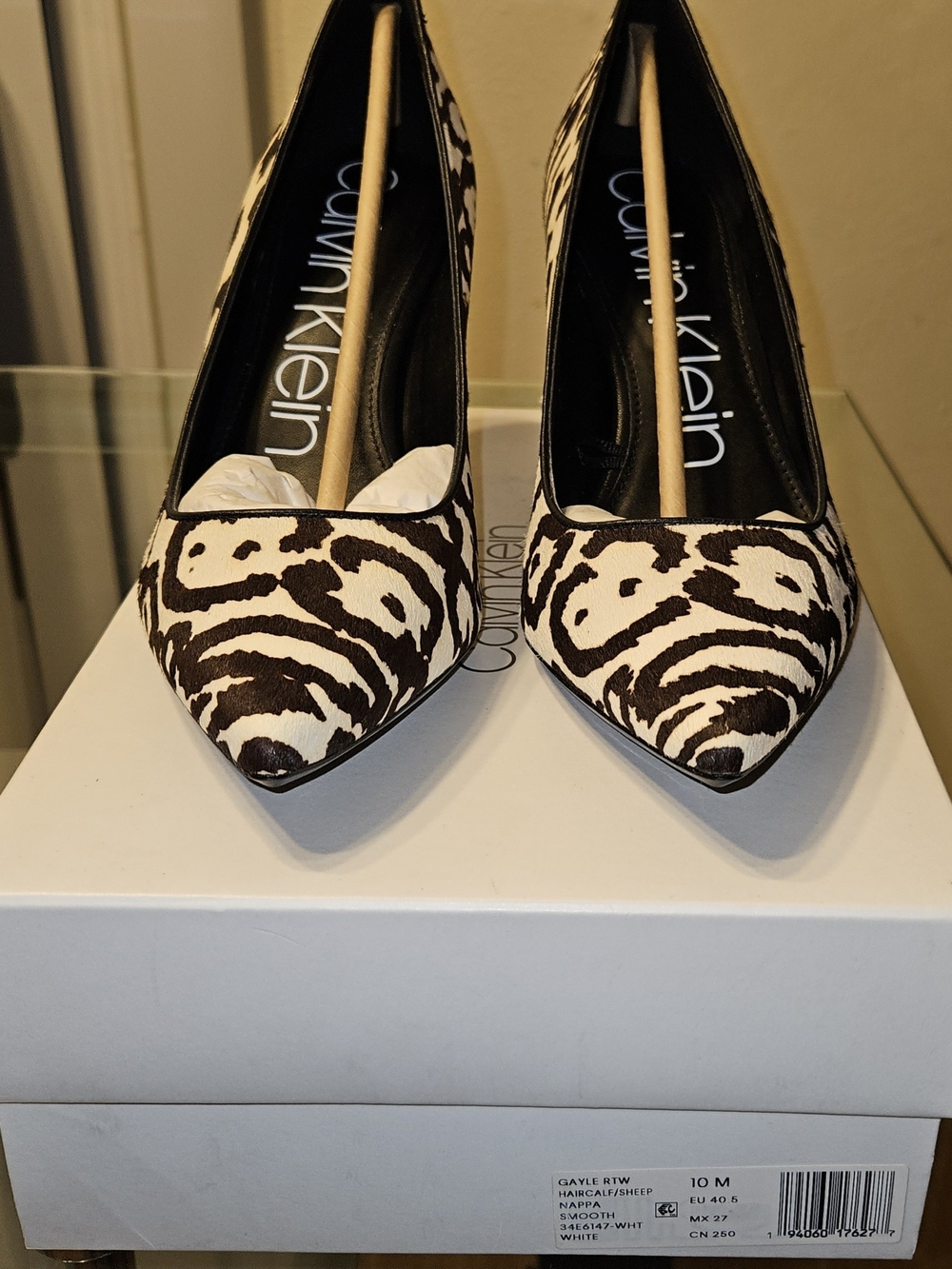 Calvin Klein Brown & White Animal-Print Suede Pointed Toe Pumps